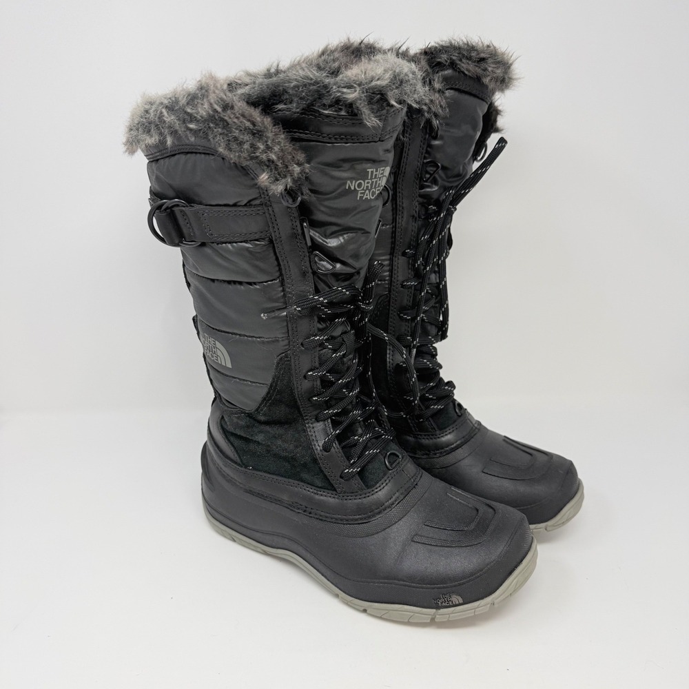 The North Face Shellista Tall Winter Boots Black Faux Fur Trim Women 6.5 AWMN